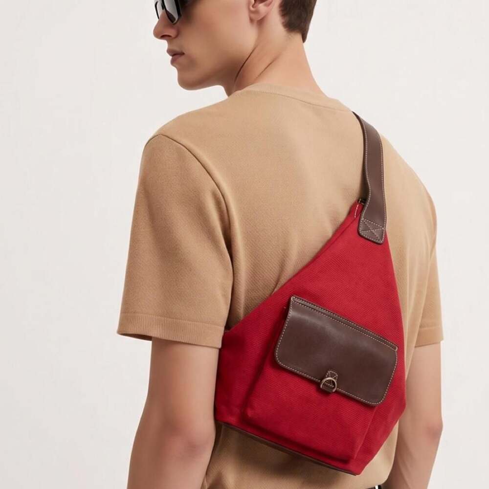Relic Red Canvas Sling Bag with Brown Leather Trim